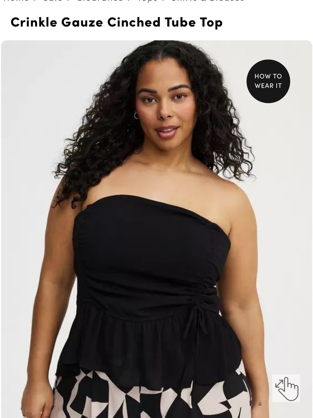 torrid NWT Black Crinkle Gauze Cinched Tube Top